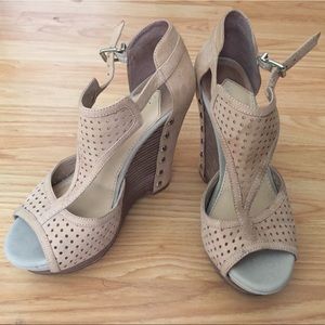 Suede Nude Beige Wedges